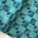 Stoff Baumwolle Indigo Hand Block Print aus Indien – TURQUOISE GEOMETRIC SLUB COTTON | Meterware